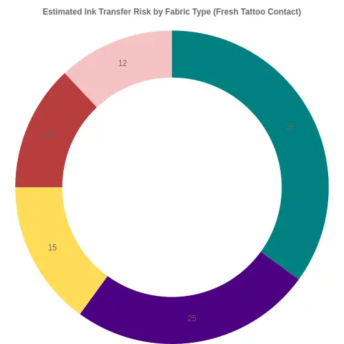 Doughnut chart showing the estimated distribution of ink transfer onto clothing by fabric type, with cotton at 35 percent, polyester at 25 percent, linen at 15 percent, wool at 13 percent, and bamboo at 12 percent.