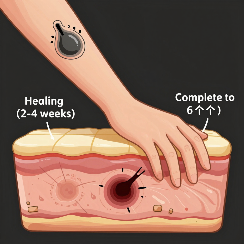 An illustration showing the tattoo healing process. Tattoo Healing Process Illustration