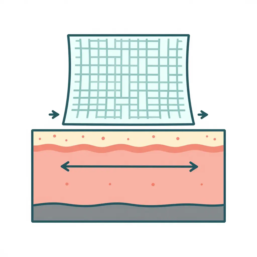 Diagram of a fabric layer rubbing across a cross-section of fresh tattooed skin, with arrows showing friction force and rubbing movement